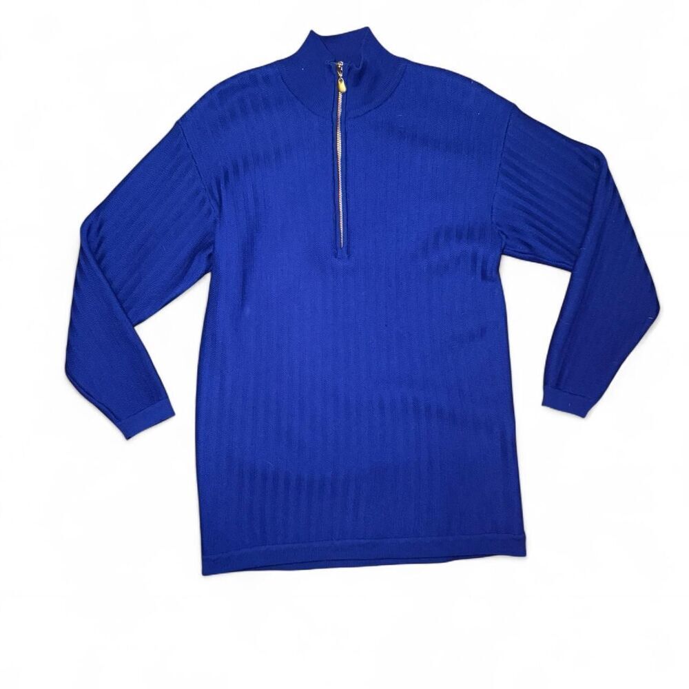 Classiques Petites XS Blue Half Zip Tunic Sweater 100% Extrafine Merino Wool